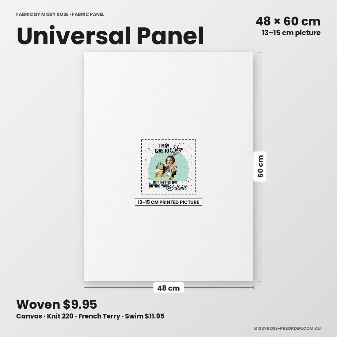 Profanity Fabric Panel 359 universal panel sizing – 13–15 cm printed picture on 48 × 60 cm fabric | Fabric by Missy Rose