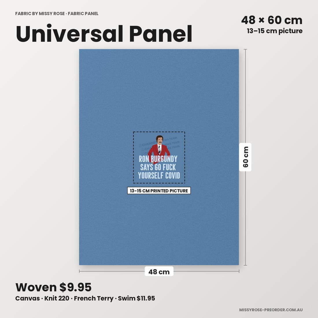 Profanity Fabric Panel 365 universal panel sizing – 13–15 cm printed picture on 48 × 60 cm fabric | Fabric by Missy Rose