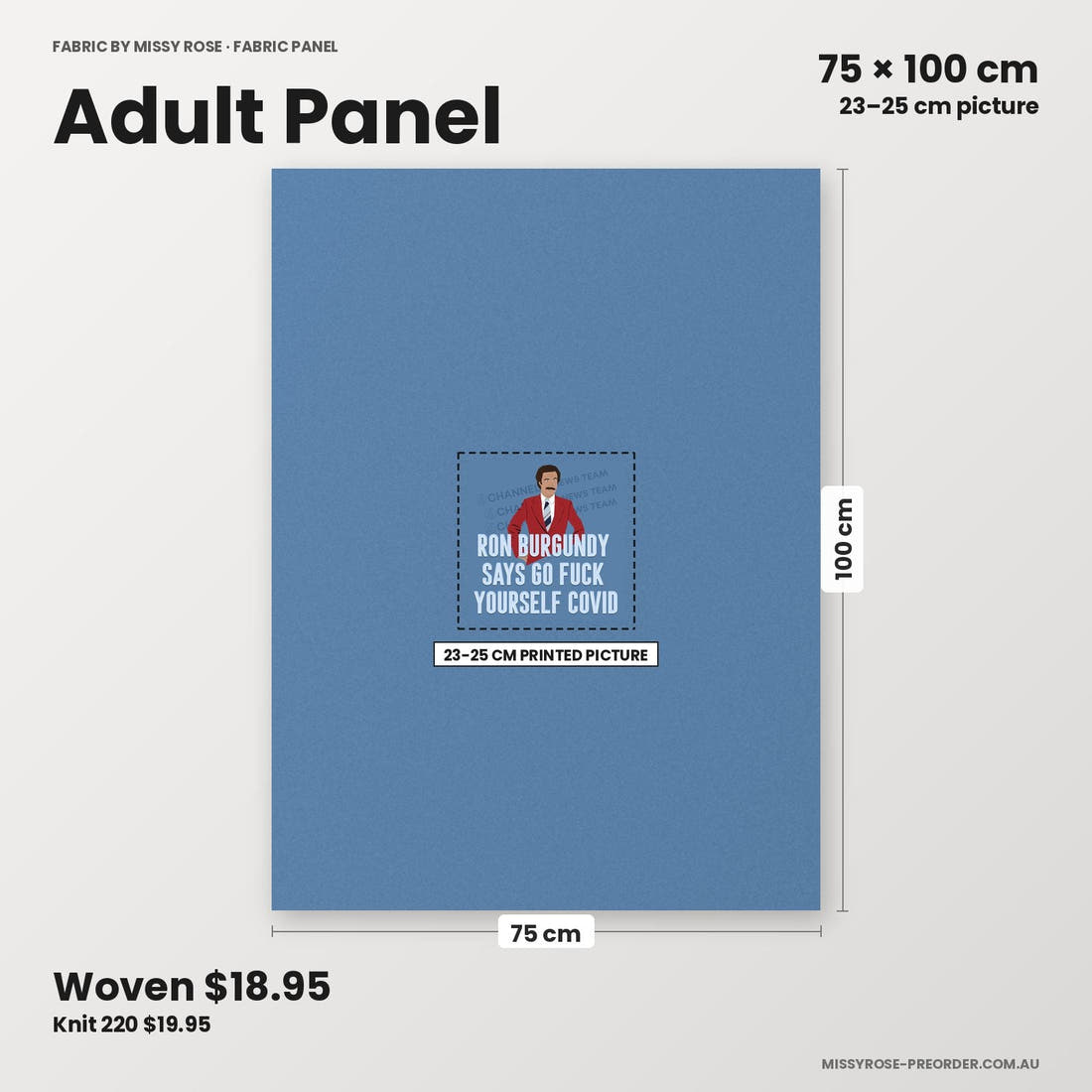 Profanity Fabric Panel 365 adult panel sizing – 23–25 cm printed picture on 75 × 100 cm fabric | Fabric by Missy Rose