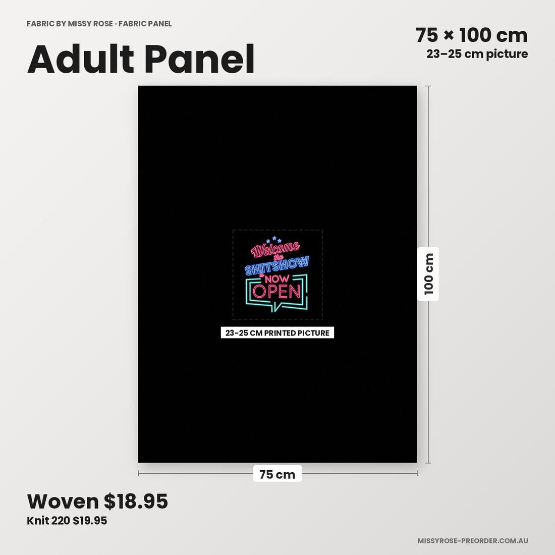Profanity Fabric Panel 371 adult panel sizing – 23–25 cm printed picture on 75 × 100 cm fabric | Fabric by Missy Rose