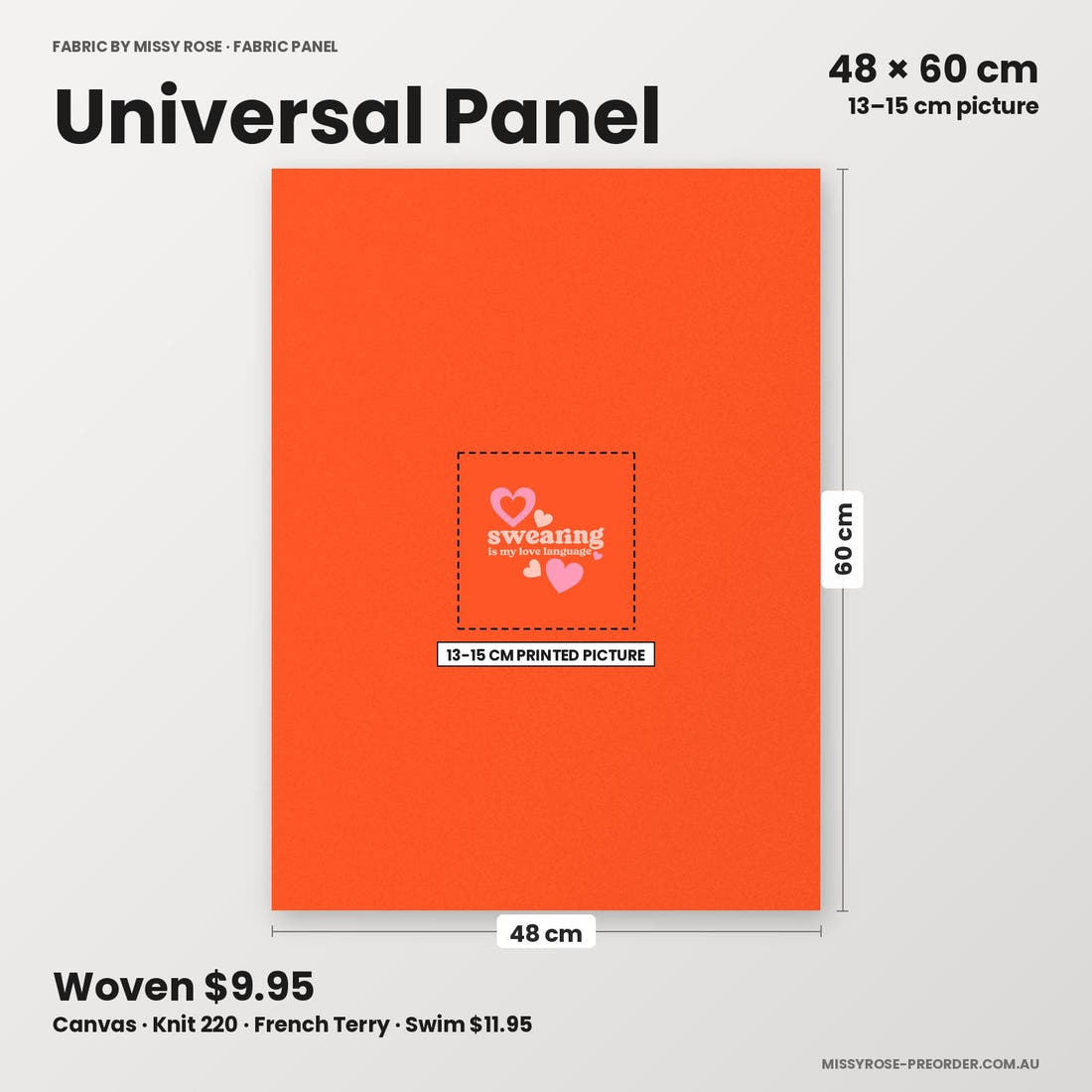 Profanity Fabric Panel 373 universal panel sizing – 13–15 cm printed picture on 48 × 60 cm fabric | Fabric by Missy Rose
