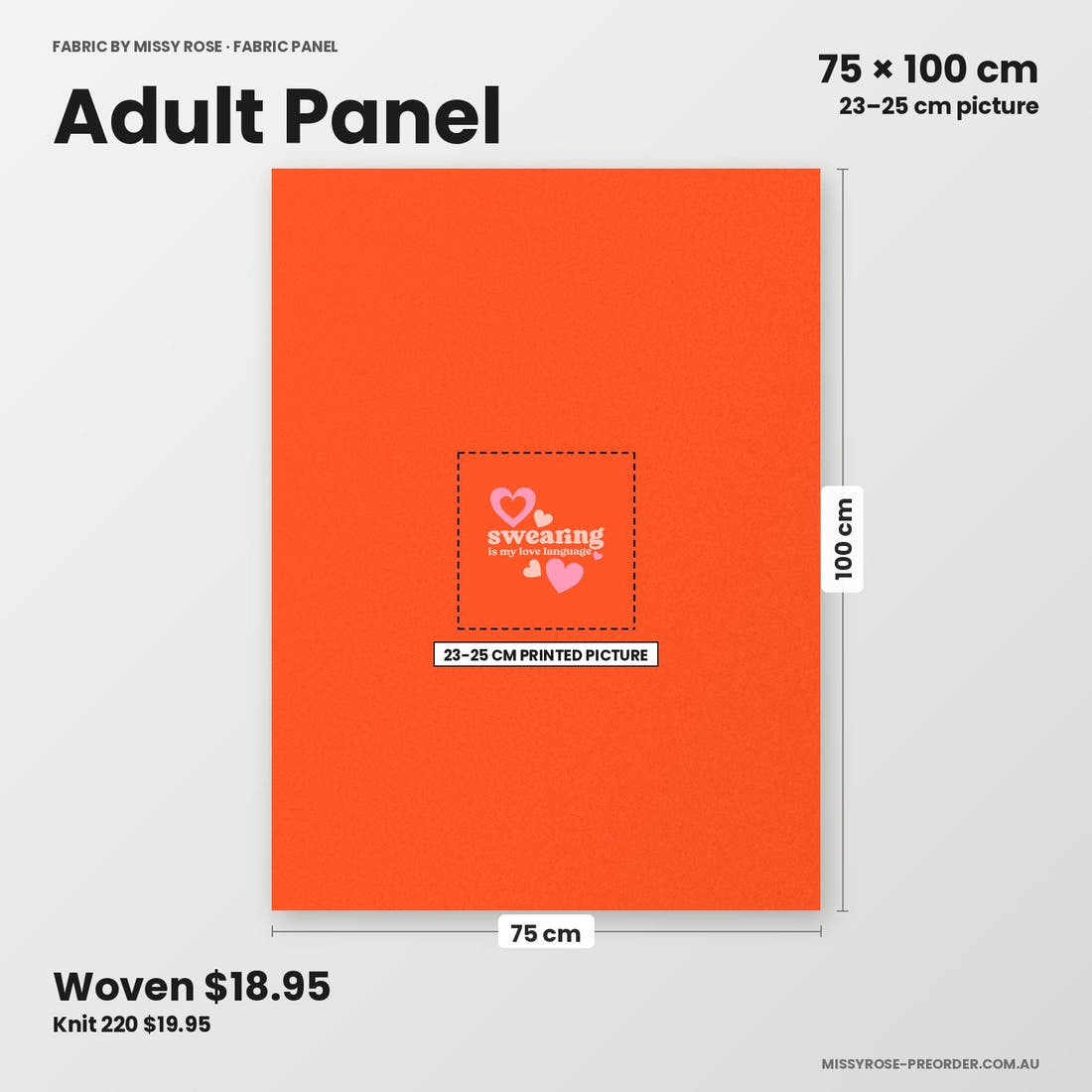 Profanity Fabric Panel 373 adult panel sizing – 23–25 cm printed picture on 75 × 100 cm fabric | Fabric by Missy Rose