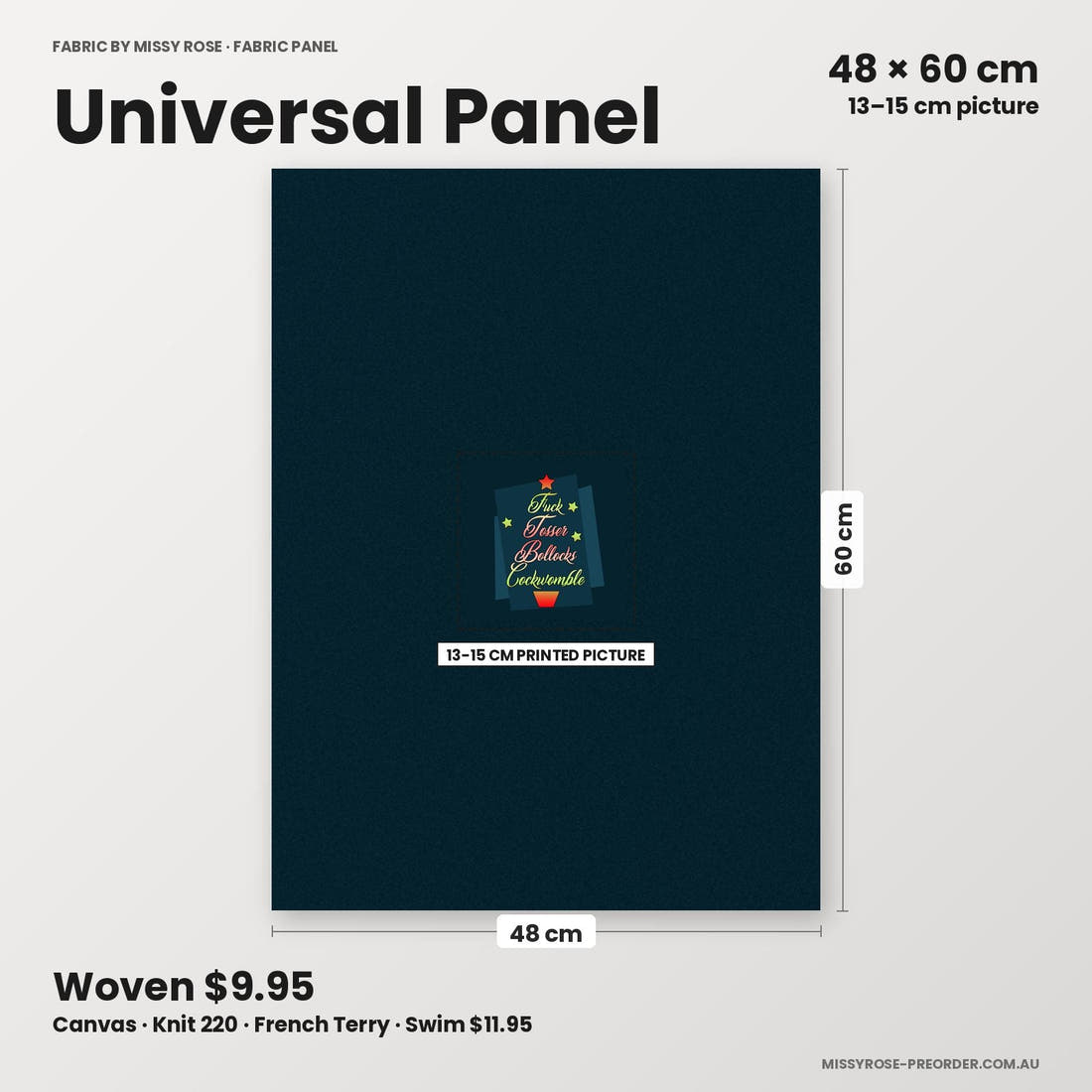 Profanity Fabric Panel 374 universal panel sizing – 13–15 cm printed picture on 48 × 60 cm fabric | Fabric by Missy Rose