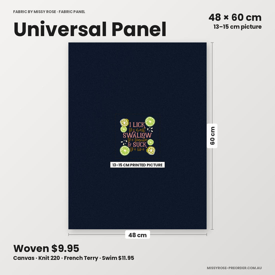 Profanity Fabric Panel 375 universal panel sizing – 13–15 cm printed picture on 48 × 60 cm fabric | Fabric by Missy Rose