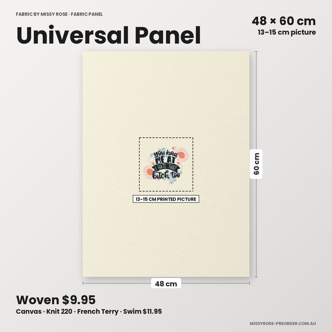 Profanity Fabric Panel 376 universal panel sizing – 13–15 cm printed picture on 48 × 60 cm fabric | Fabric by Missy Rose
