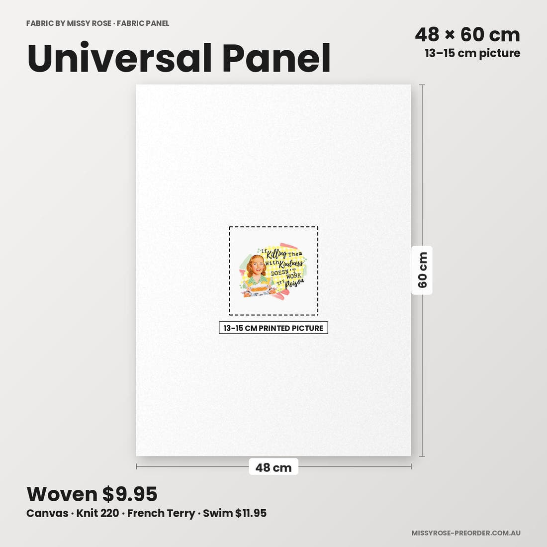 Profanity Fabric Panel 381 universal panel sizing – 13–15 cm printed picture on 48 × 60 cm fabric | Fabric by Missy Rose