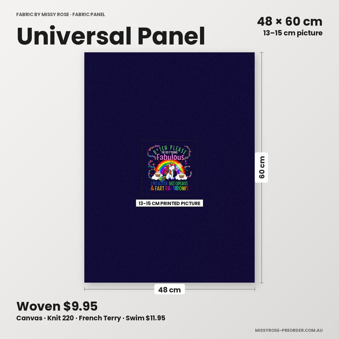 Profanity Fabric Panel 383 universal panel sizing – 13–15 cm printed picture on 48 × 60 cm fabric | Fabric by Missy Rose