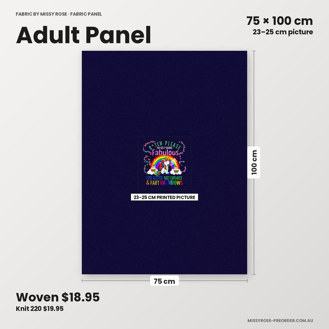 Profanity Fabric Panel 383 adult panel sizing – 23–25 cm printed picture on 75 × 100 cm fabric | Fabric by Missy Rose
