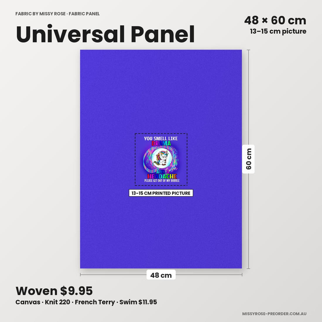 Profanity Fabric Panel 386 universal panel sizing – 13–15 cm printed picture on 48 × 60 cm fabric | Fabric by Missy Rose