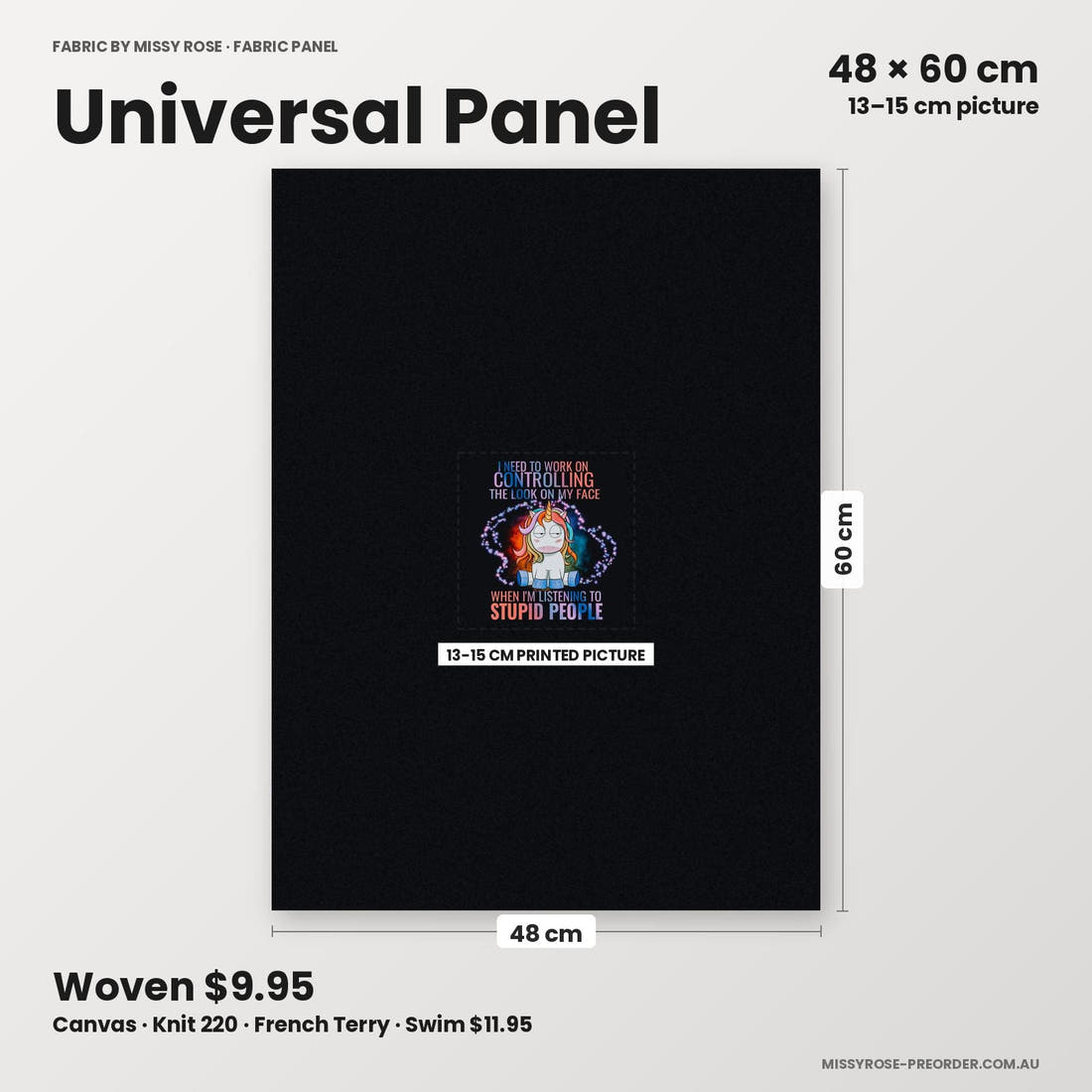 Profanity Fabric Panel 387 universal panel sizing – 13–15 cm printed picture on 48 × 60 cm fabric | Fabric by Missy Rose