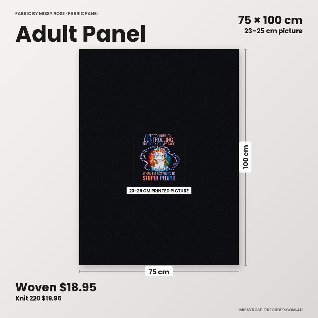 Profanity Fabric Panel 387 adult panel sizing – 23–25 cm printed picture on 75 × 100 cm fabric | Fabric by Missy Rose