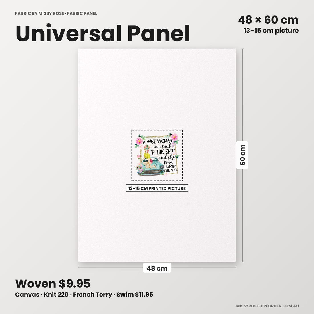 Profanity Fabric Panel 39 universal panel sizing – 13–15 cm printed picture on 48 × 60 cm fabric | Fabric by Missy Rose