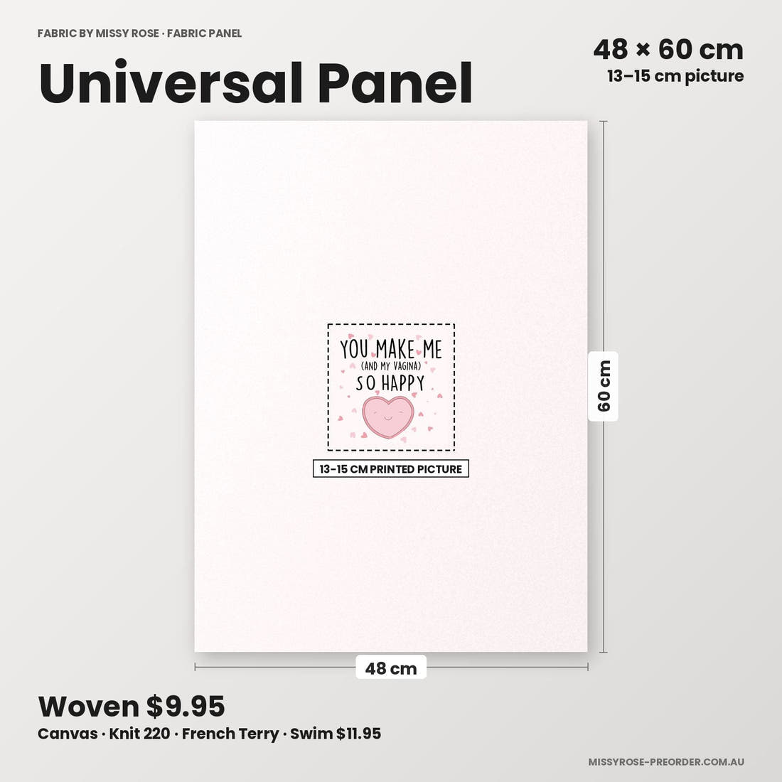 Profanity Fabric Panel 390 universal panel sizing – 13–15 cm printed picture on 48 × 60 cm fabric | Fabric by Missy Rose