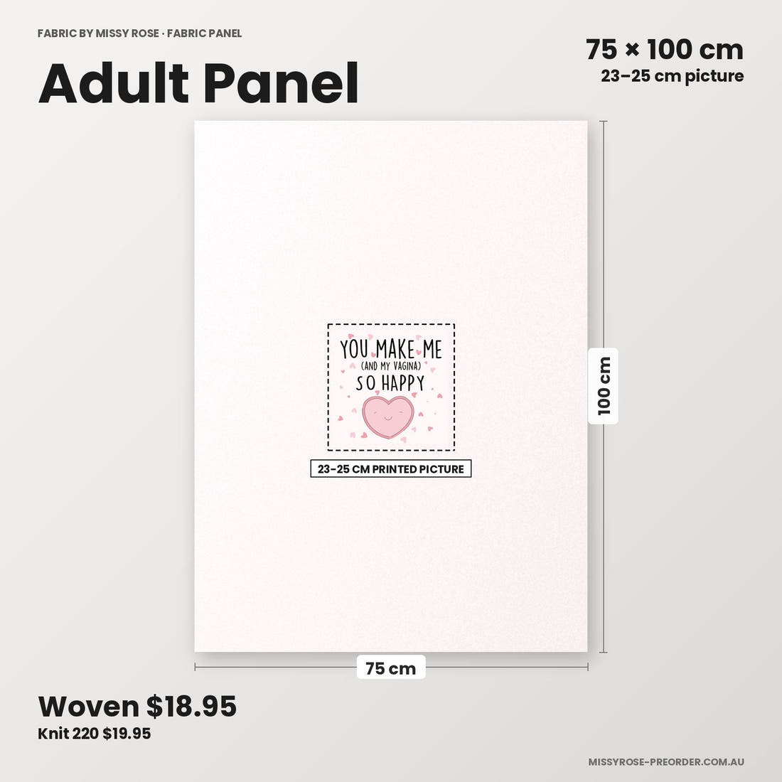 Profanity Fabric Panel 390 adult panel sizing – 23–25 cm printed picture on 75 × 100 cm fabric | Fabric by Missy Rose