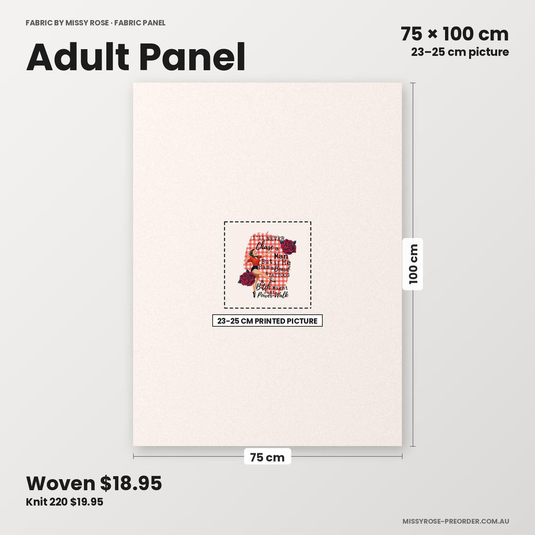 Profanity Fabric Panel 392 adult panel sizing – 23–25 cm printed picture on 75 × 100 cm fabric | Fabric by Missy Rose