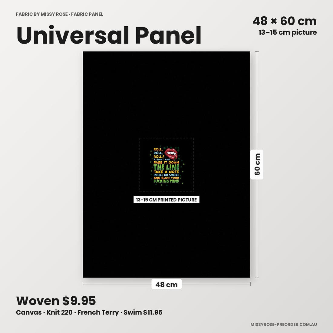 Profanity Fabric Panel 397 universal panel sizing – 13–15 cm printed picture on 48 × 60 cm fabric | Fabric by Missy Rose