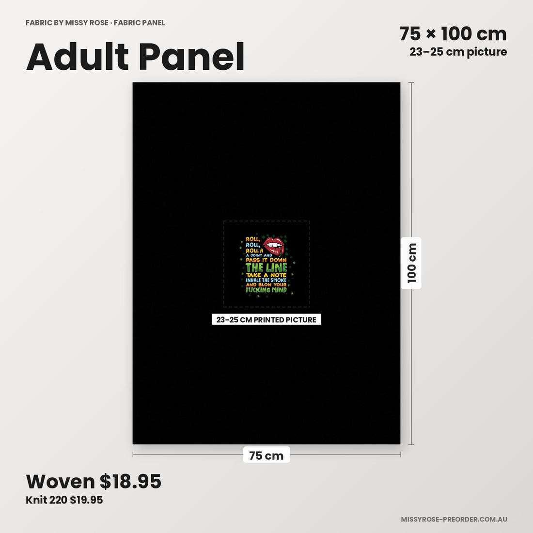 Profanity Fabric Panel 397 adult panel sizing – 23–25 cm printed picture on 75 × 100 cm fabric | Fabric by Missy Rose
