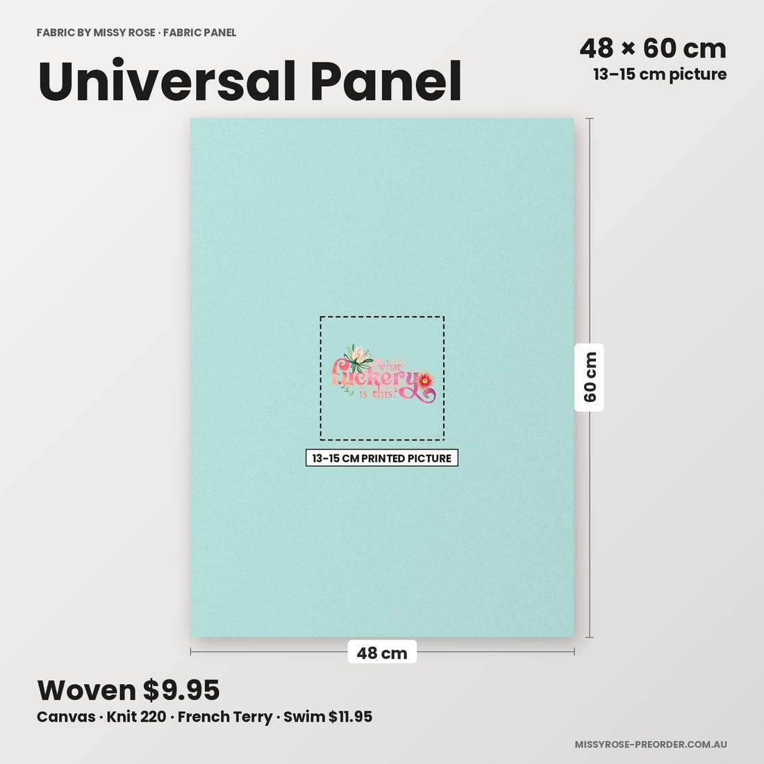 Profanity Fabric Panel 398 universal panel sizing – 13–15 cm printed picture on 48 × 60 cm fabric | Fabric by Missy Rose