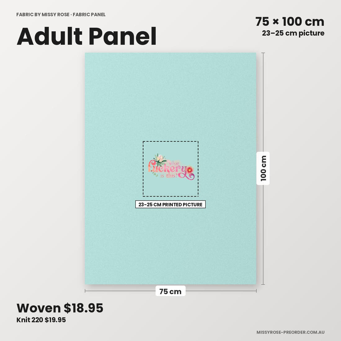 Profanity Fabric Panel 398 adult panel sizing – 23–25 cm printed picture on 75 × 100 cm fabric | Fabric by Missy Rose