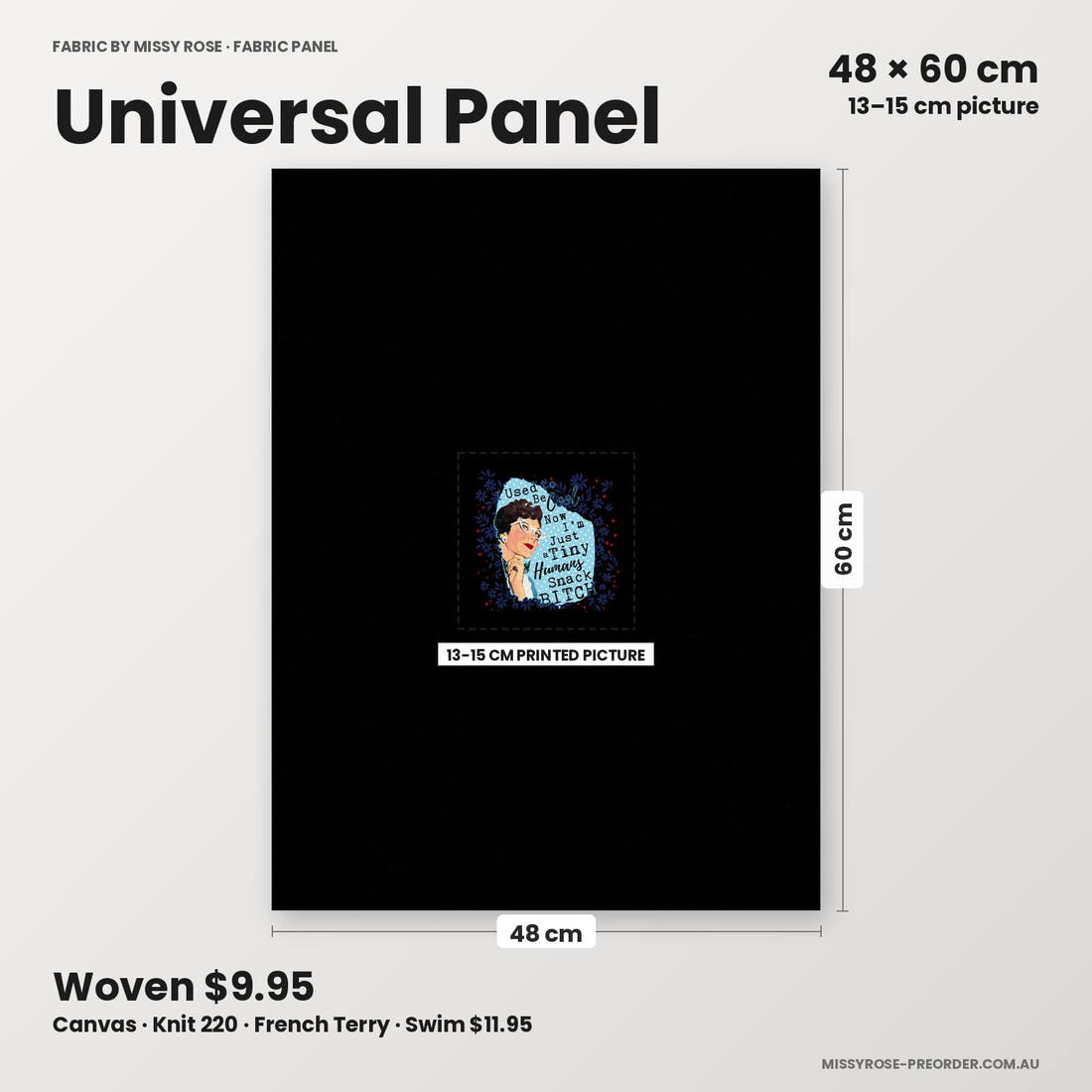 Profanity Fabric Panel 401 universal panel sizing – 13–15 cm printed picture on 48 × 60 cm fabric | Fabric by Missy Rose