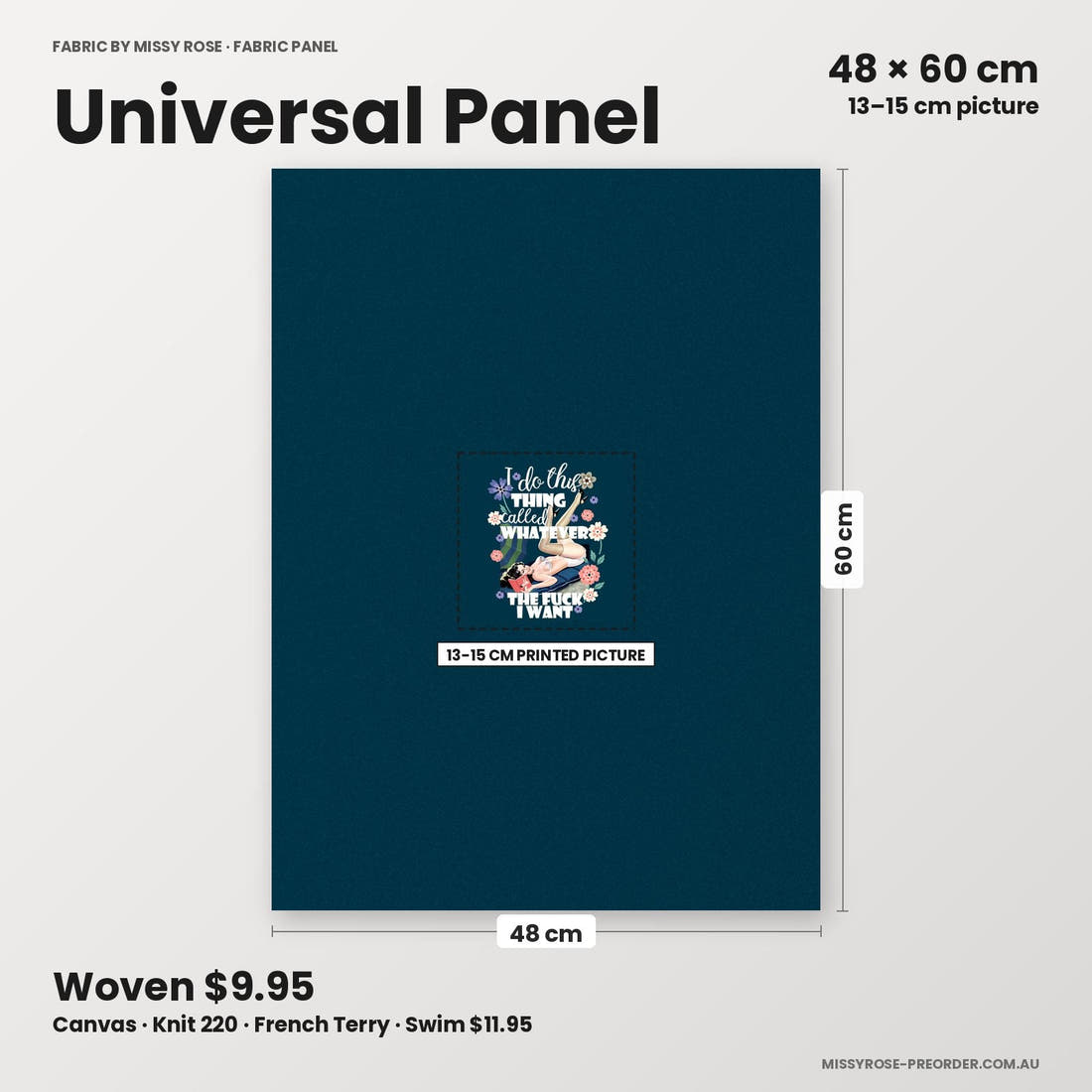 Profanity Fabric Panel 41 universal panel sizing – 13–15 cm printed picture on 48 × 60 cm fabric | Fabric by Missy Rose