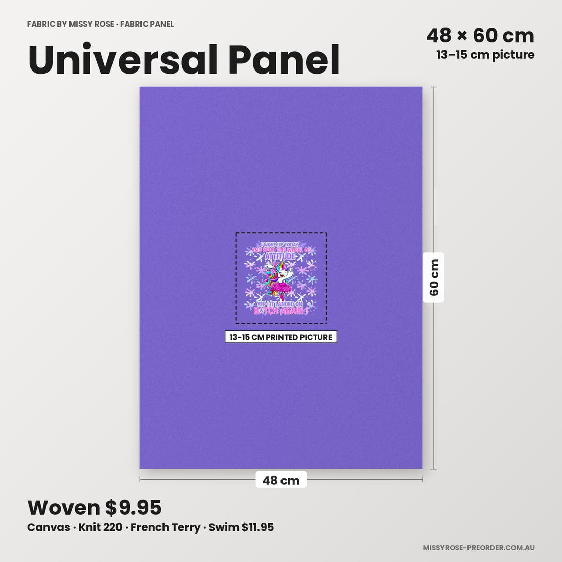 Profanity Fabric Panel 42 universal panel sizing – 13–15 cm printed picture on 48 × 60 cm fabric | Fabric by Missy Rose