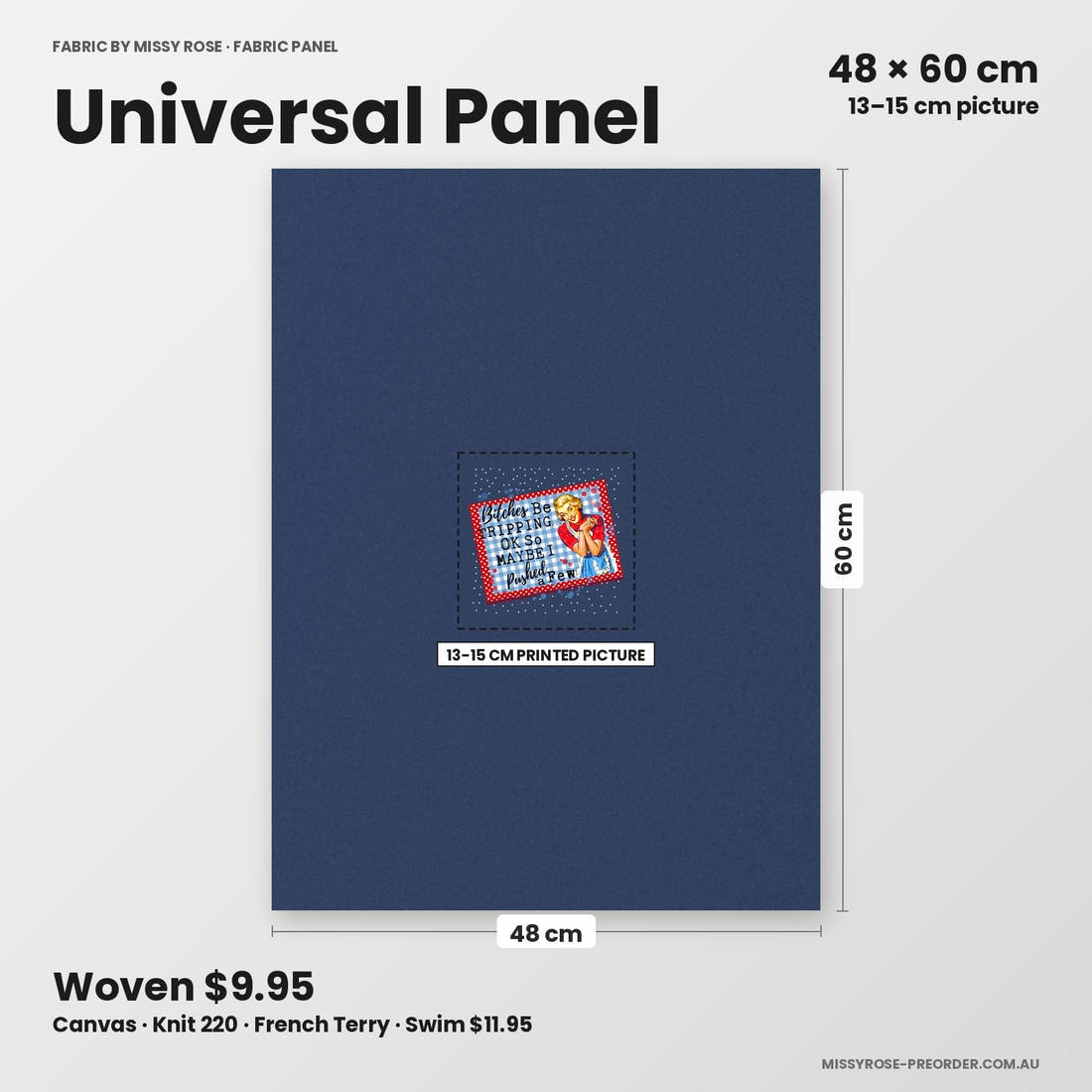 Profanity Fabric Panel 47 universal panel sizing – 13–15 cm printed picture on 48 × 60 cm fabric | Fabric by Missy Rose