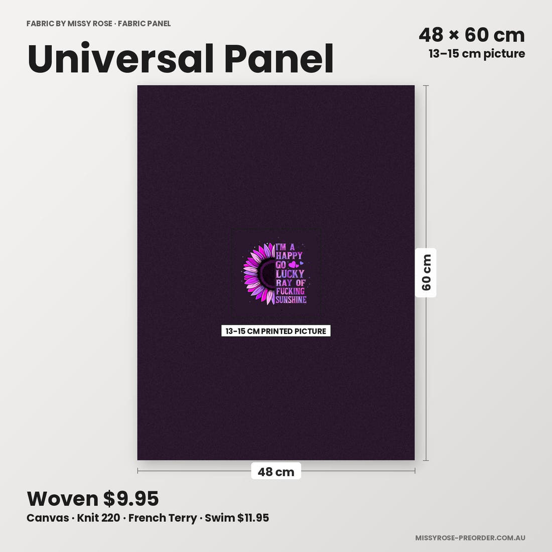 Profanity Fabric Panel 49 universal panel sizing – 13–15 cm printed picture on 48 × 60 cm fabric | Fabric by Missy Rose