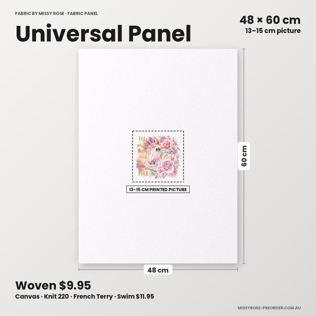 Profanity Fabric Panel 50 universal panel sizing – 13–15 cm printed picture on 48 × 60 cm fabric | Fabric by Missy Rose