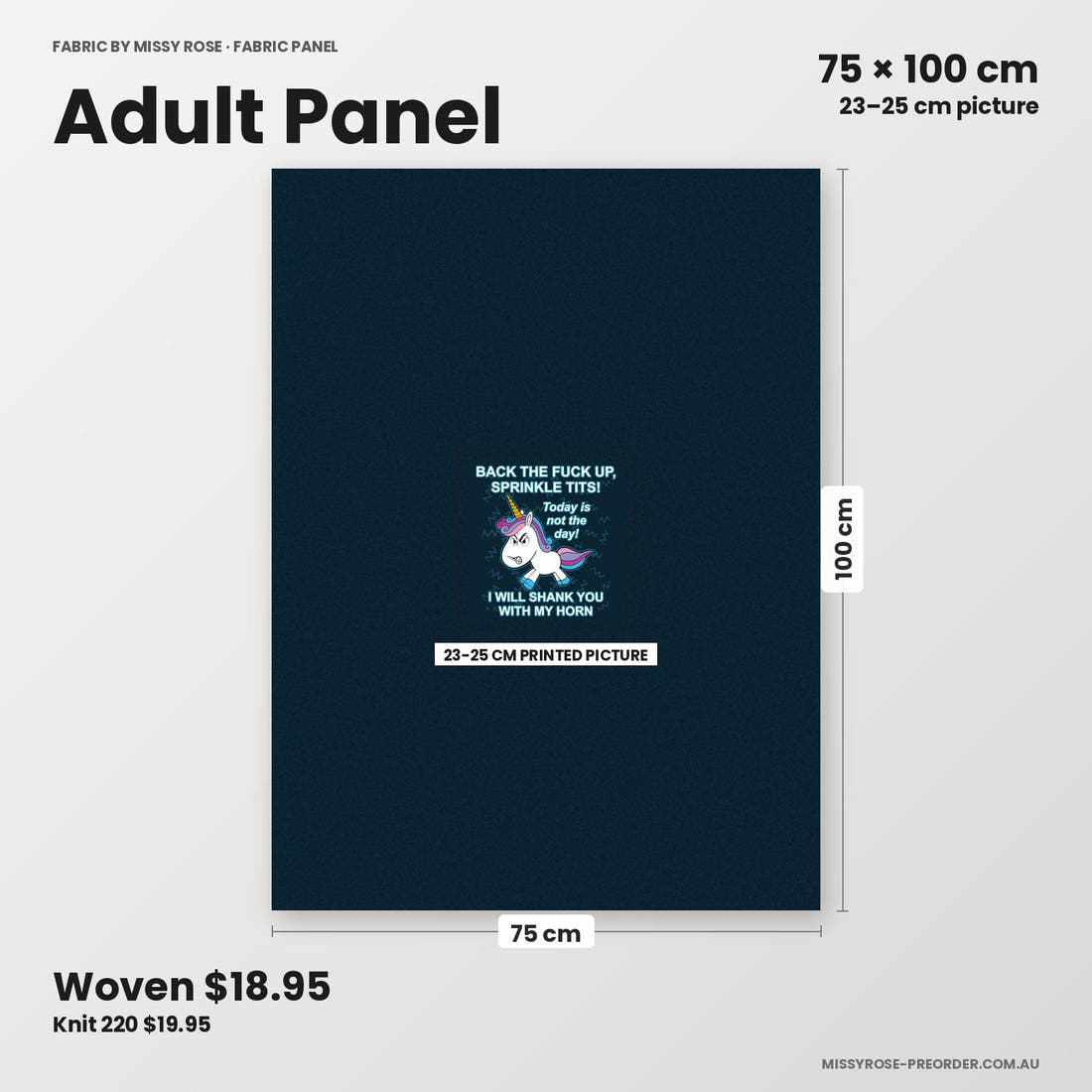 Profanity Fabric Panel 53 adult panel sizing – 23–25 cm printed picture on 75 × 100 cm fabric | Fabric by Missy Rose
