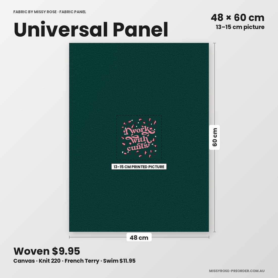 Profanity Fabric Panel 55 universal panel sizing – 13–15 cm printed picture on 48 × 60 cm fabric | Fabric by Missy Rose