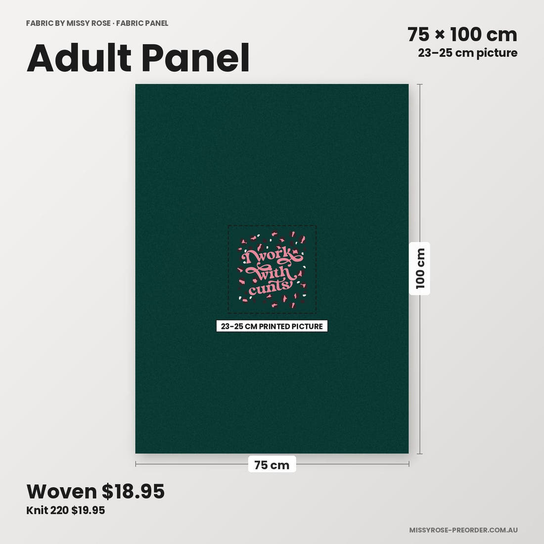 Profanity Fabric Panel 55 adult panel sizing – 23–25 cm printed picture on 75 × 100 cm fabric | Fabric by Missy Rose