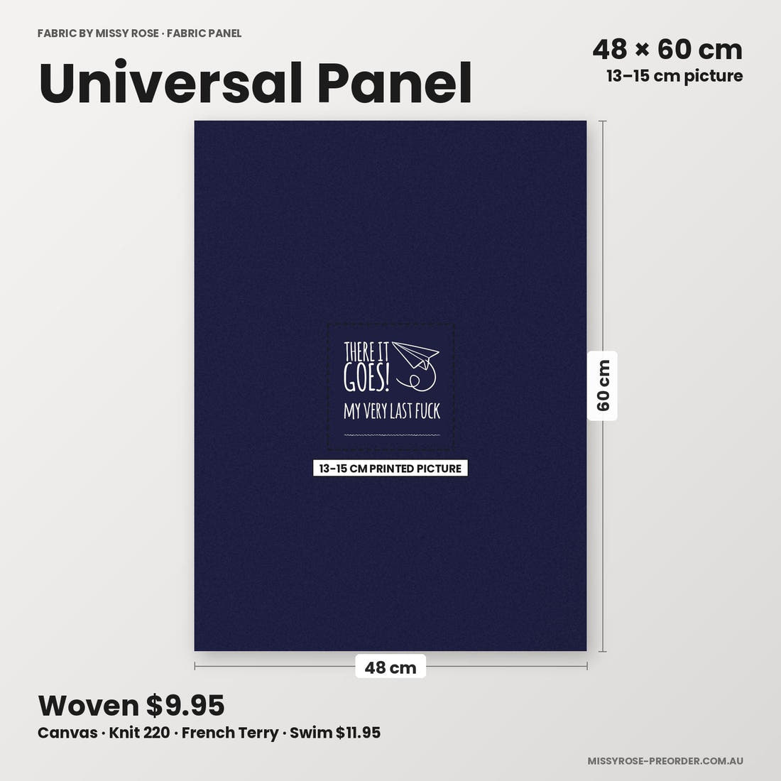 Profanity Fabric Panel 56 universal panel sizing – 13–15 cm printed picture on 48 × 60 cm fabric | Fabric by Missy Rose