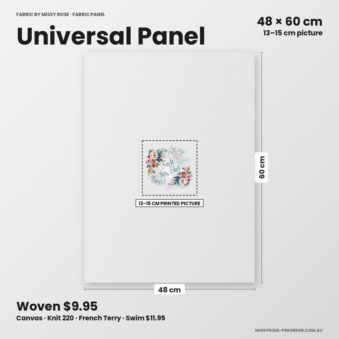 Profanity Fabric Panel 63 universal panel sizing – 13–15 cm printed picture on 48 × 60 cm fabric | Fabric by Missy Rose