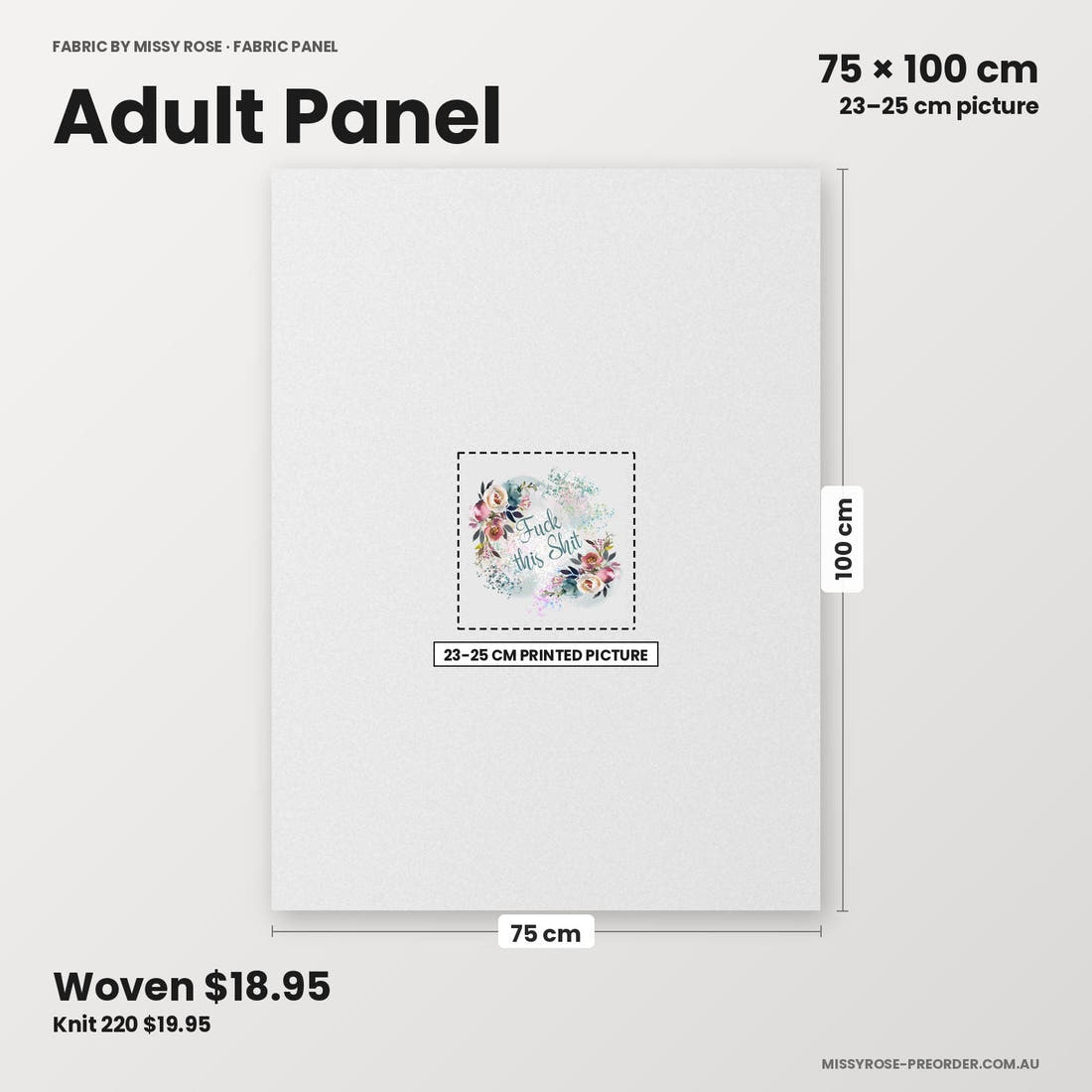 Profanity Fabric Panel 63 adult panel sizing – 23–25 cm printed picture on 75 × 100 cm fabric | Fabric by Missy Rose