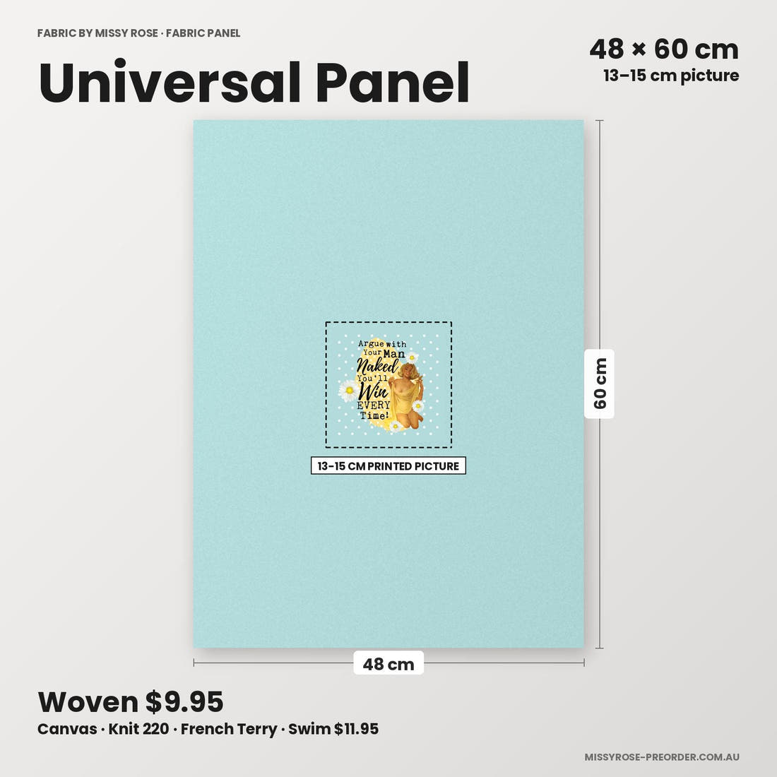 Profanity Fabric Panel 65 universal panel sizing – 13–15 cm printed picture on 48 × 60 cm fabric | Fabric by Missy Rose