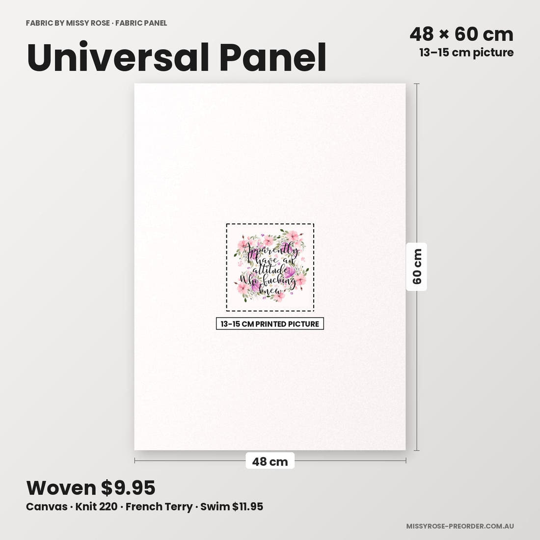 Profanity Fabric Panel 68 universal panel sizing – 13–15 cm printed picture on 48 × 60 cm fabric | Fabric by Missy Rose