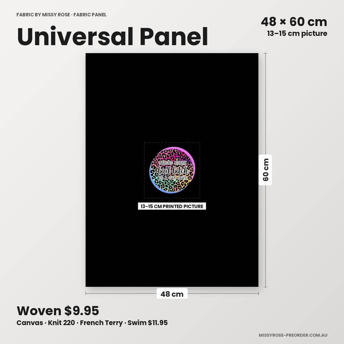 Profanity Fabric Panel 70 universal panel sizing – 13–15 cm printed picture on 48 × 60 cm fabric | Fabric by Missy Rose
