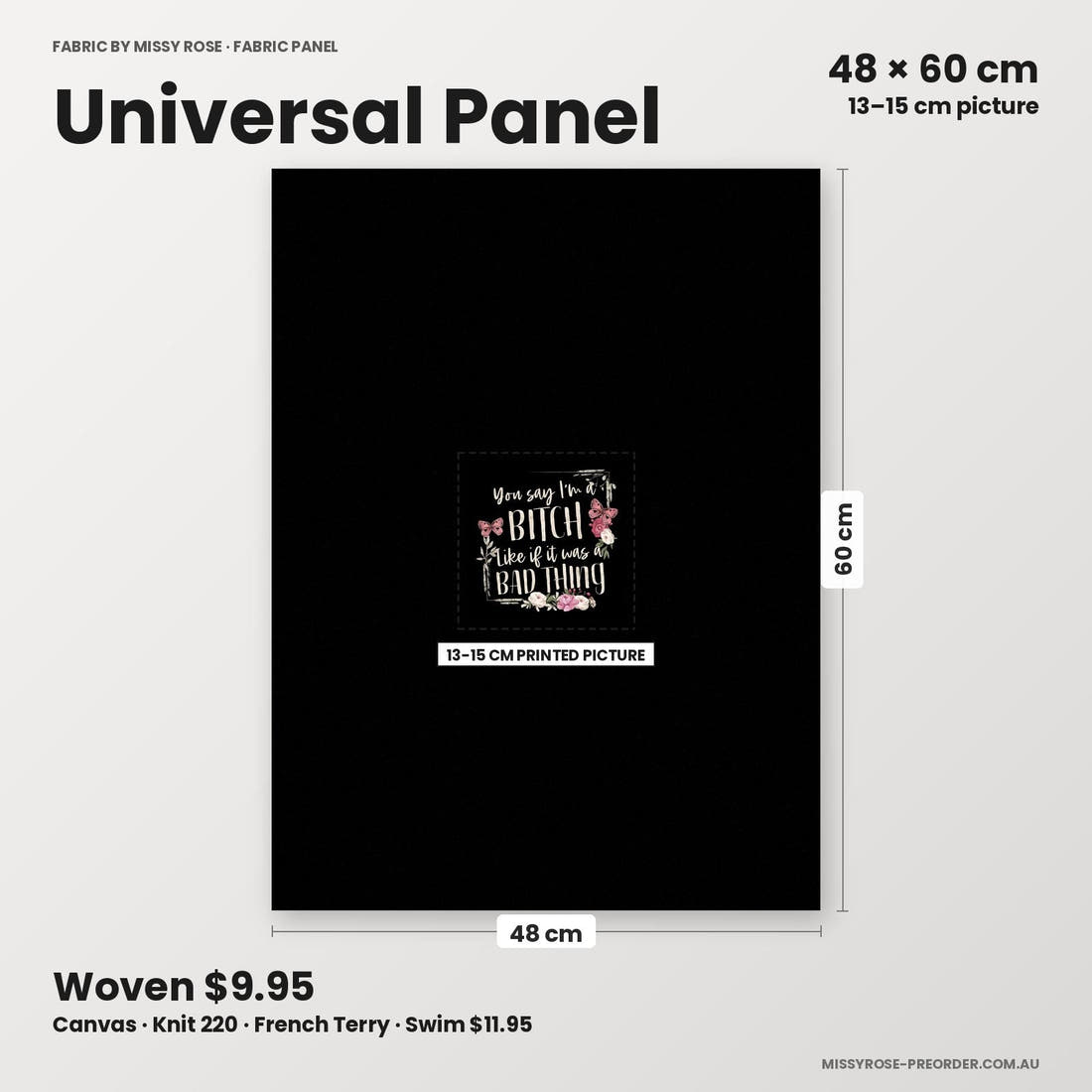 Profanity Fabric Panel 71 universal panel sizing – 13–15 cm printed picture on 48 × 60 cm fabric | Fabric by Missy Rose