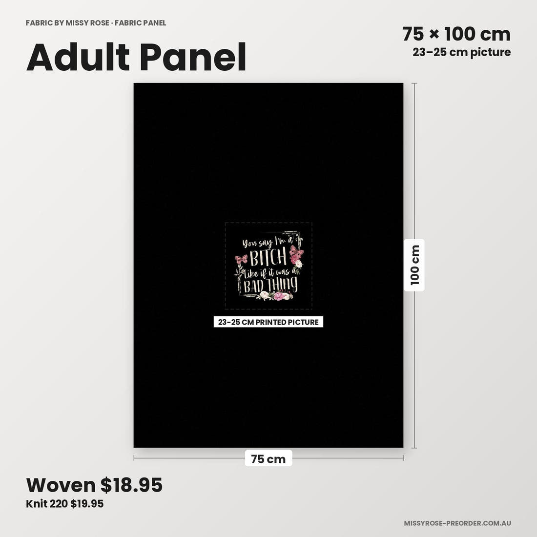 Profanity Fabric Panel 71 adult panel sizing – 23–25 cm printed picture on 75 × 100 cm fabric | Fabric by Missy Rose