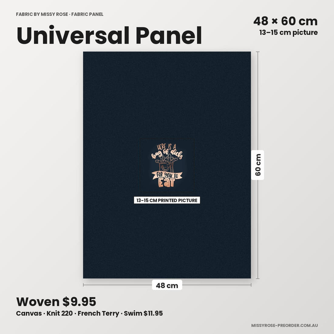 Profanity Fabric Panel 72 universal panel sizing – 13–15 cm printed picture on 48 × 60 cm fabric | Fabric by Missy Rose