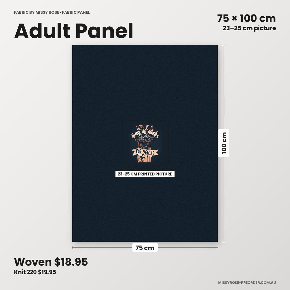 Profanity Fabric Panel 72 adult panel sizing – 23–25 cm printed picture on 75 × 100 cm fabric | Fabric by Missy Rose