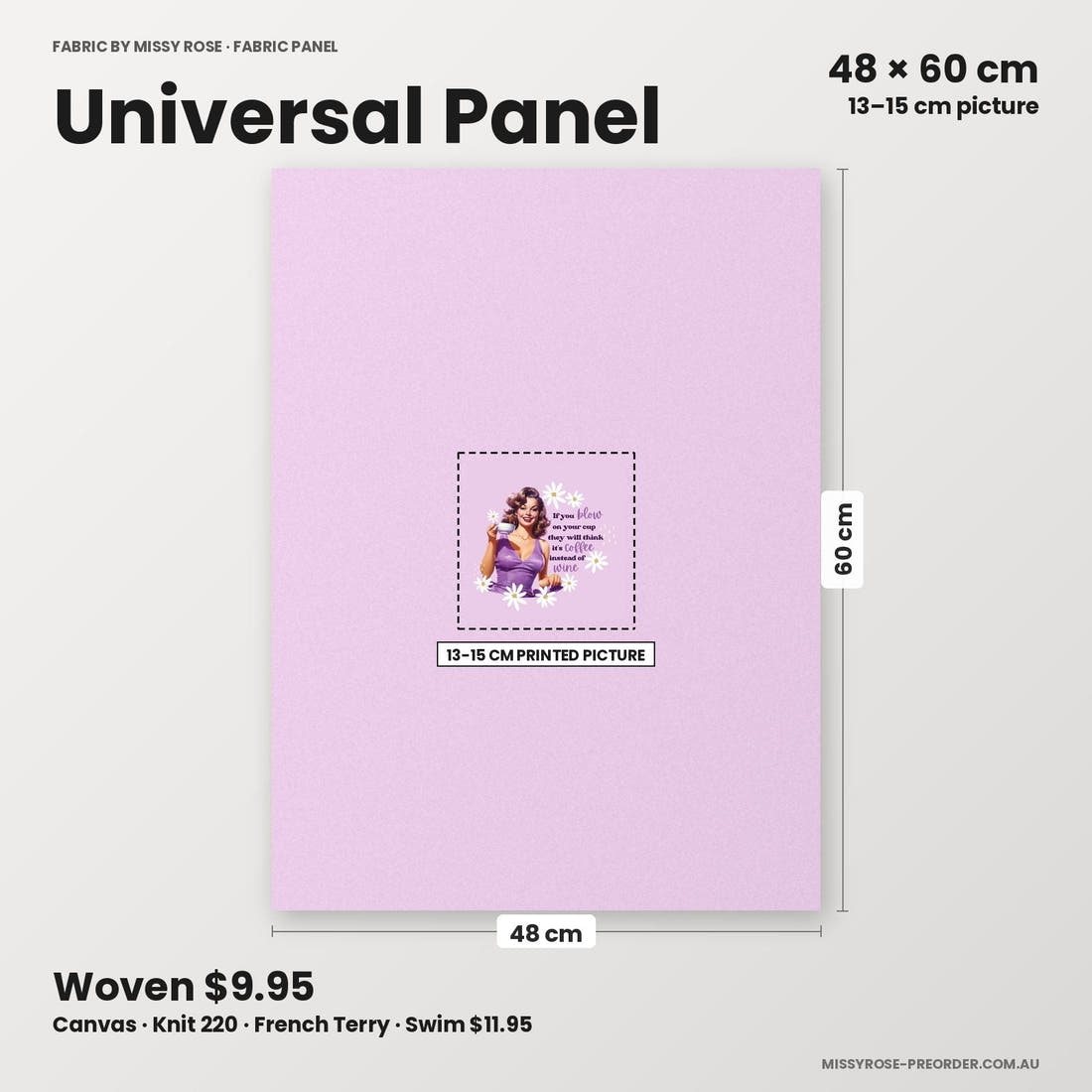 Profanity Fabric Panel 75 universal panel sizing – 13–15 cm printed picture on 48 × 60 cm fabric | Fabric by Missy Rose