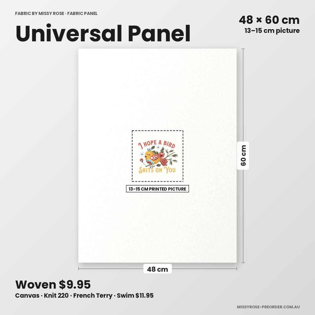 Profanity Fabric Panel 78 universal panel sizing – 13–15 cm printed picture on 48 × 60 cm fabric | Fabric by Missy Rose