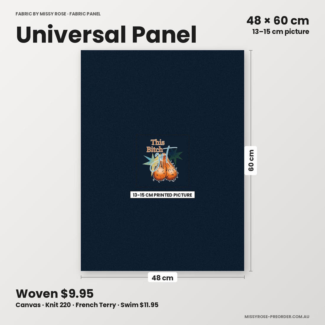 Profanity Fabric Panel 79 universal panel sizing – 13–15 cm printed picture on 48 × 60 cm fabric | Fabric by Missy Rose