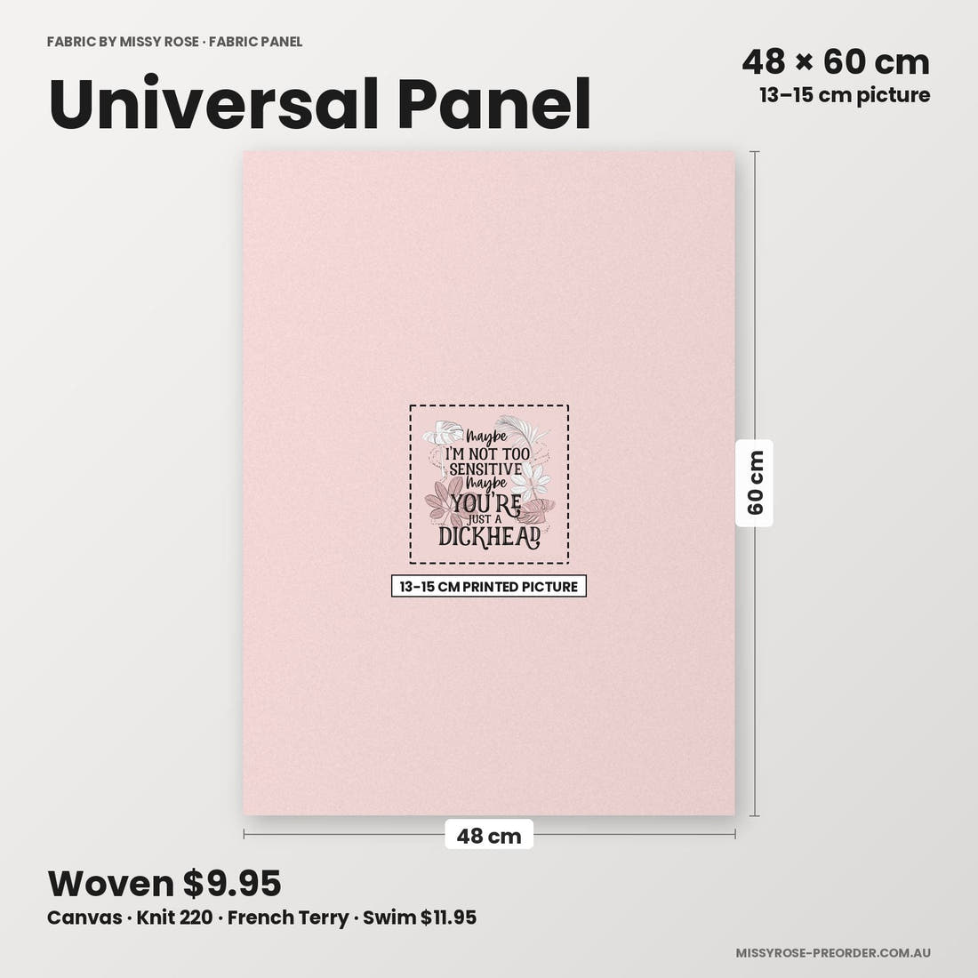 Profanity Fabric Panel 82 universal panel sizing – 13–15 cm printed picture on 48 × 60 cm fabric | Fabric by Missy Rose