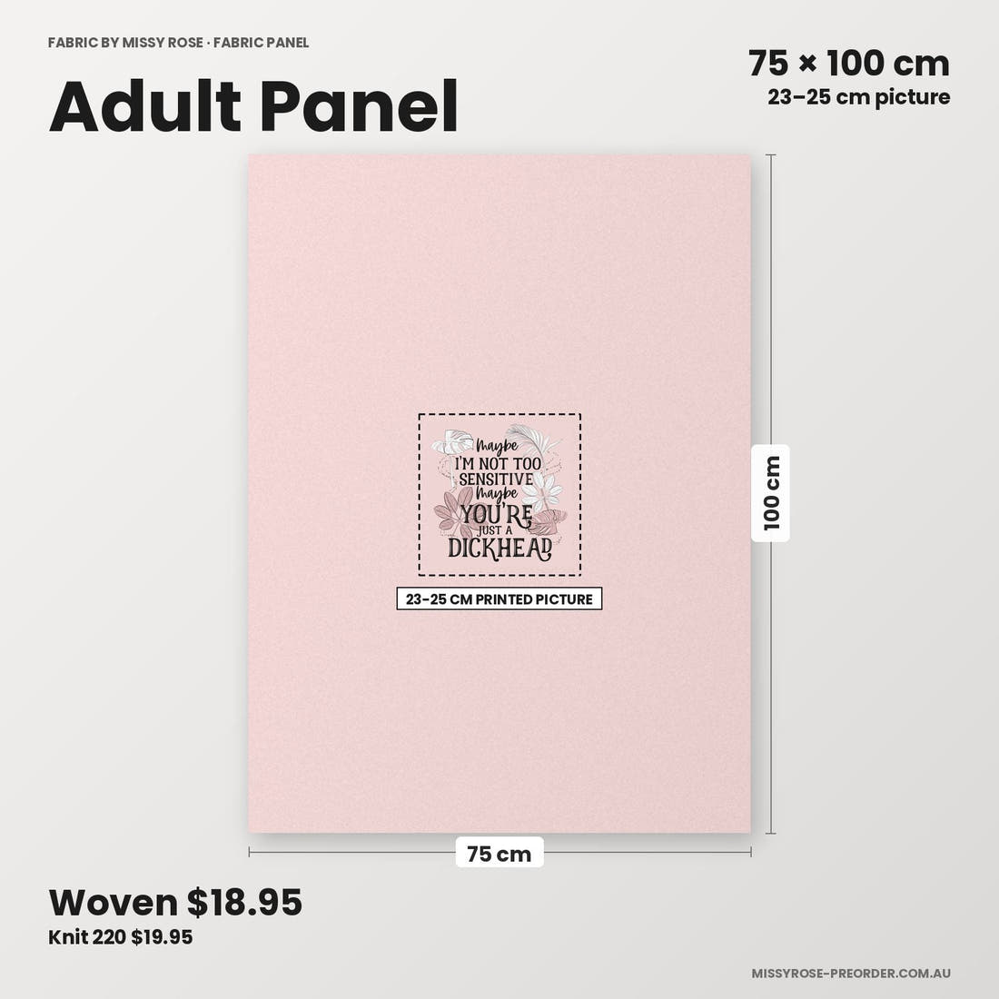 Profanity Fabric Panel 82 adult panel sizing – 23–25 cm printed picture on 75 × 100 cm fabric | Fabric by Missy Rose