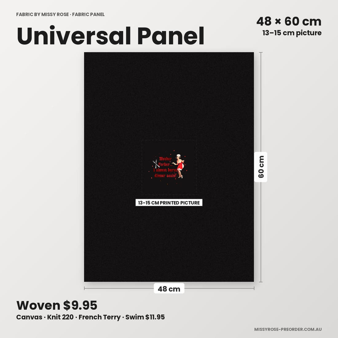 Profanity Fabric Panel 84 universal panel sizing – 13–15 cm printed picture on 48 × 60 cm fabric | Fabric by Missy Rose