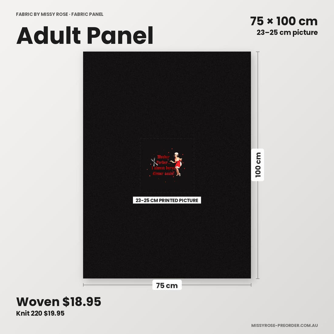 Profanity Fabric Panel 84 adult panel sizing – 23–25 cm printed picture on 75 × 100 cm fabric | Fabric by Missy Rose