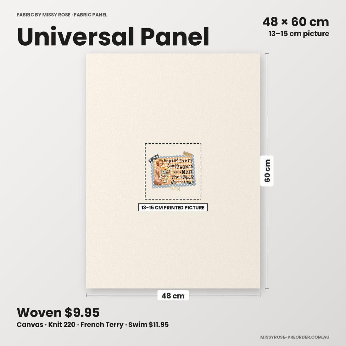 Profanity Fabric Panel 89 universal panel sizing – 13–15 cm printed picture on 48 × 60 cm fabric | Fabric by Missy Rose